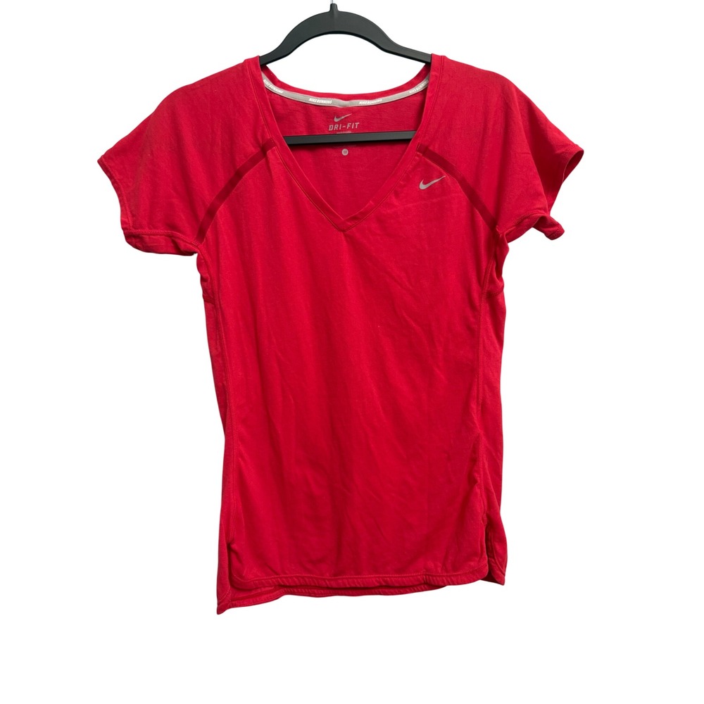 Nike Dri-FIT Running Shirt Womens Medium Red V-Neck Short Sleeve 456363-691